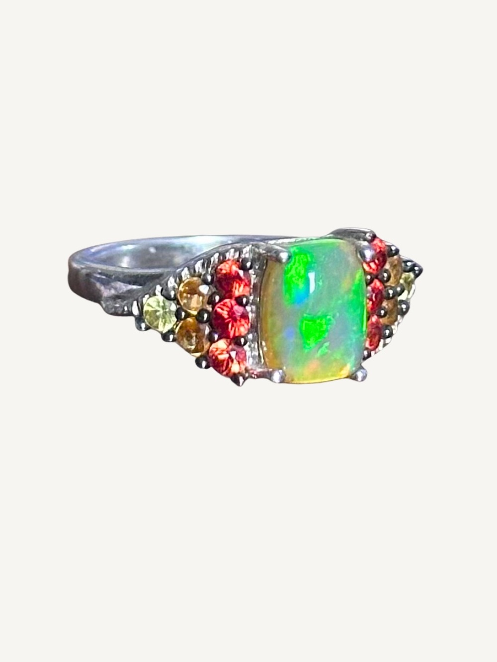 Natural Ethiopian Opal Sterling Silver Ring KHR 925 India Size 6 Fire Opal Pave - Picture 2 of 9